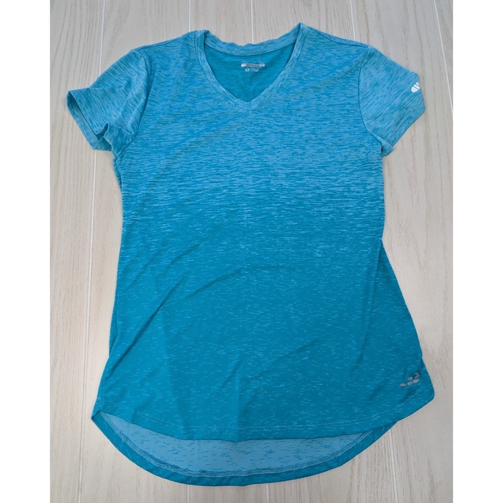 BCG running Women's Small teal blue green‎ athletic t shirt top v neck stretch